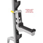 Hoist Olympic bench press attachment with gray and black frame, yellow safety pin, and footrest on white background