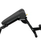 Black Hoist ab/back hyper bench with padded backrest, adjustable leg platform, and yellow safety pin on white background
