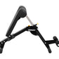 Black and gray Hoist ab/back hyper bench with padded seat, adjustable backrest, and foot platform on white background