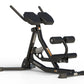 Black Hoist AB/Back Roman Hyper Bench with padded seat and back support, dual foot pedals, and adjustable frame on white back