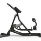 Black Hoist Roman hyperextension bench with adjustable backrest, foot plate, and stabilizing base on white background