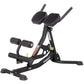Black Hoist ab and back Roman hyperextension bench with padded backrest, leg press attachment, and stable base on white backg