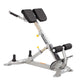 Hoist CF-3663 back hyperextension machine with gray frame, black padded backrest and seat, on white background