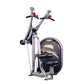 Hoist Lat Pulldown machine with dual red handles, gray frame, black seat, and yellow accents on white background