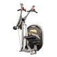 Hoist Lat Pulldown machine with silver frame, black seat, red hand grips, and yellow accents on white background