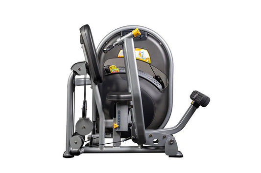 Hoist Chest Press CL-3301 machine with gray metal frame, black padded seat, and yellow accents, on white background