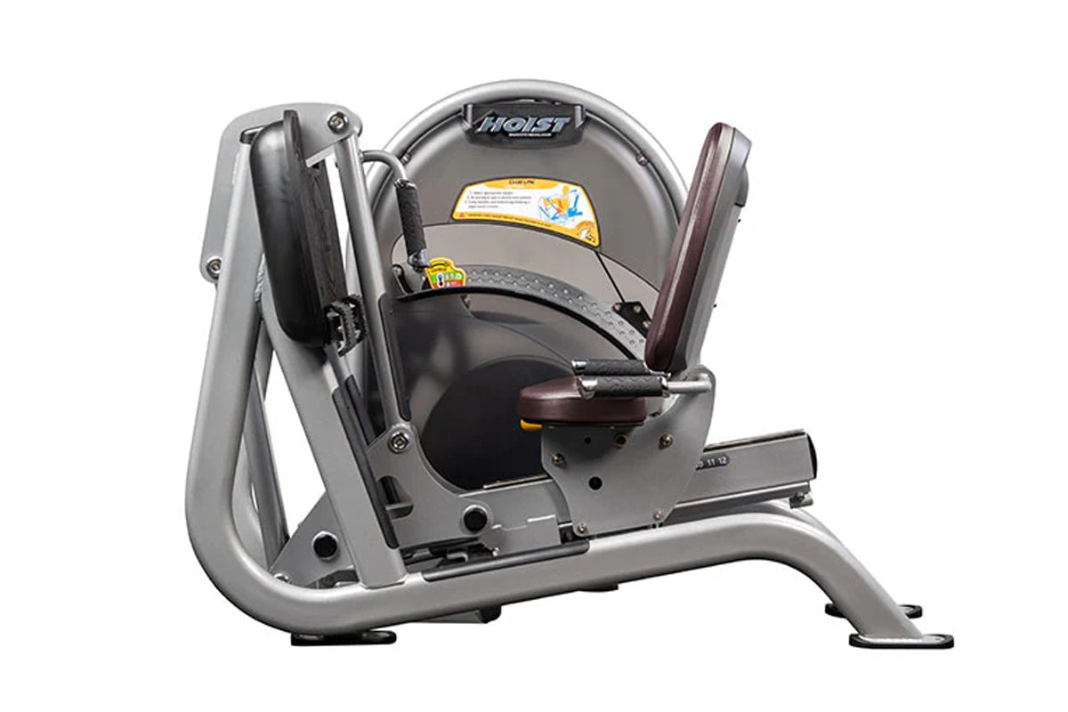 Hoist Leg Press CL-3403 with gray frame, burgundy seat and foot plate, displayed on white background
