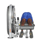 Hoist Standing Prone Leg Curl machine with user in blue shirt demonstrating exercise position on white background