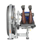 Hoist Standing Prone Leg Curl machine with silver frame, blue seat pad, and leg extension attachment, shown from side angle
