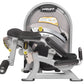 Hoist Standing Prone Leg Curl machine with gray frame, black padded seat and leg curl attachment, yellow safety labels, on wh