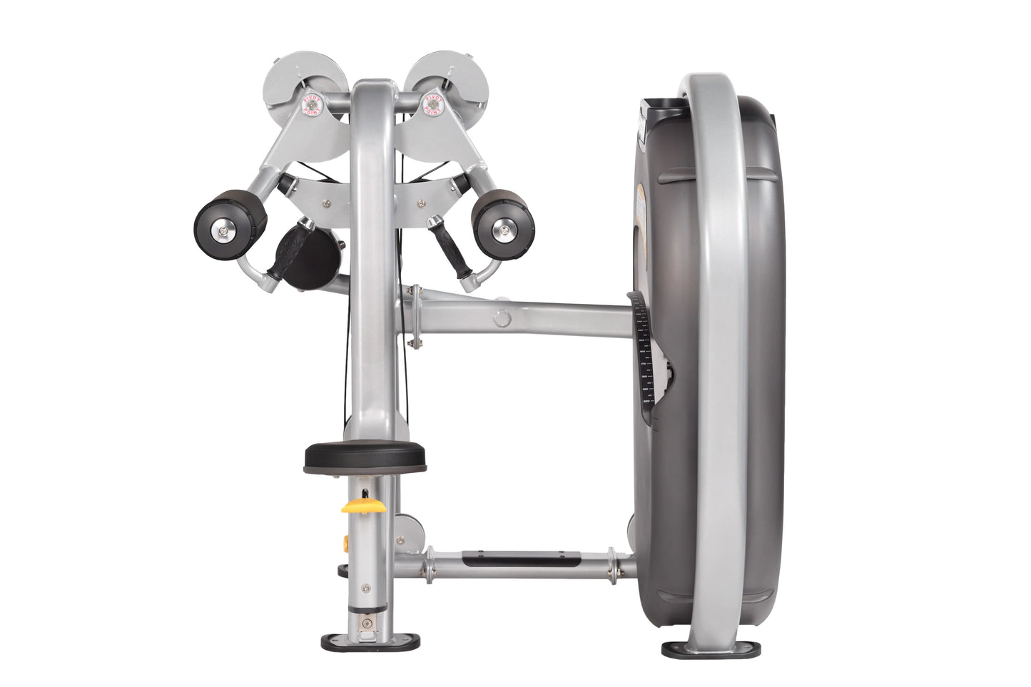 Hoist Lateral Raise CL-3502 exercise machine with silver frame, black seat, and dual weight stacks on white background