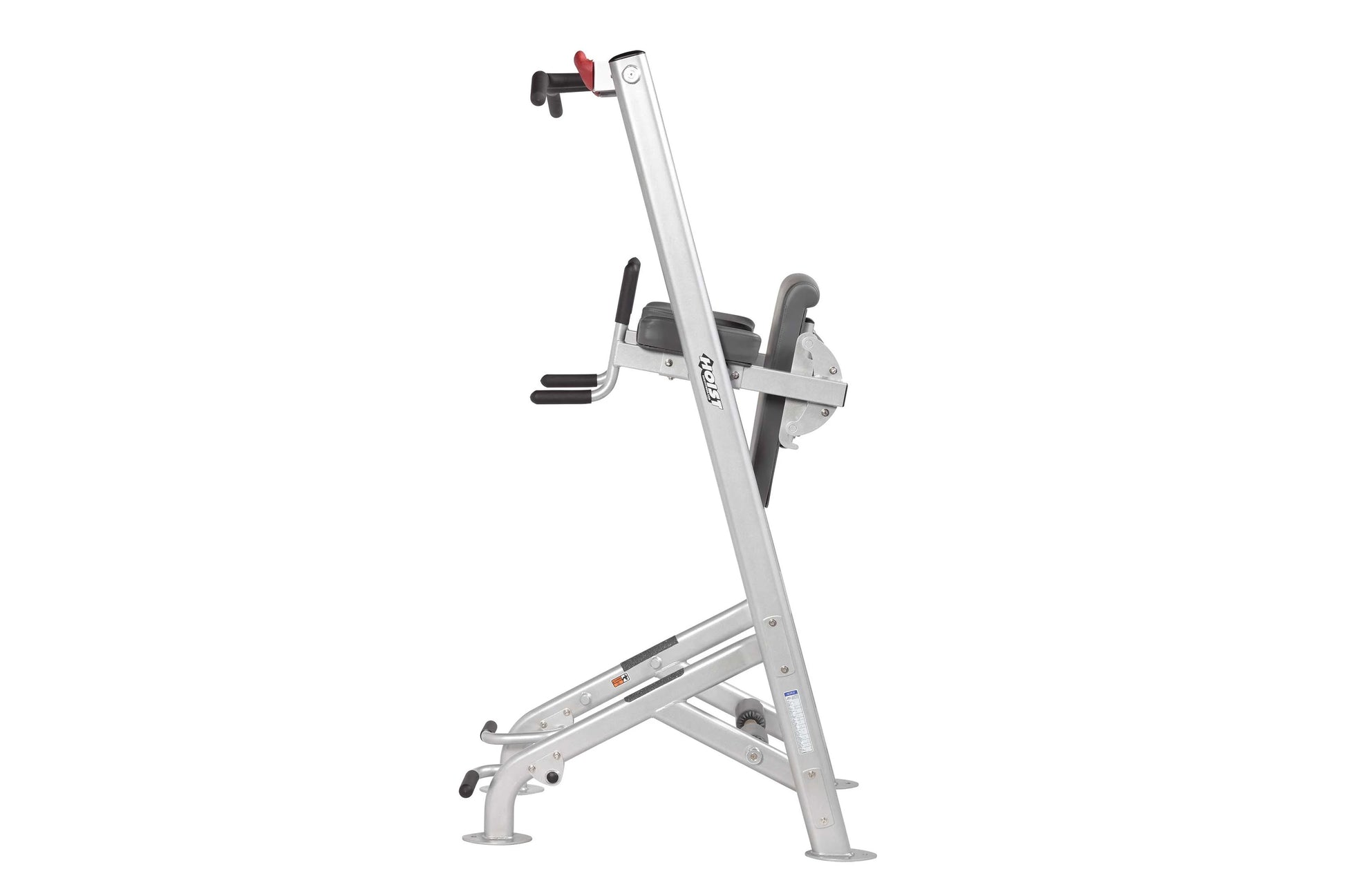 Hoist Fitness Tree leg press and sled machine with silver frame, gray seat, and black foot pedals on white background