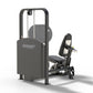 Hoist Freestanding Ride Leg Press with gray steel frame, black seat and footrest, mesh back support on white background