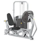 Hoist Freestanding Ride Leg Press with silver frame, black padded seat and backrest, weight stack, and dual foot platforms on