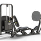 Black and gray Hoist Freestanding Ride Leg Press machine with weight stack, padded seat, backrest, and footplate on white bac