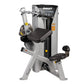 Hoist Preacher Curl/Triceps Extension machine with silver frame, black seat and arm pads, weight stack on white background