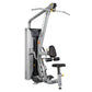 Hoist Lat Pulldown/Mid Row HD-3200 machine with silver frame, black seat and handles, dual exercise station on white backgrou