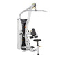 White and black Hoist Lat Pulldown/Mid Row exercise machine with dual functionality, featuring adjustable seat, pull-down bar