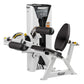 Hoist Dual Series white and black leg extension/leg curl machine with adjustable seat and foot pads on white background
