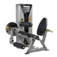 Hoist Dual Series silver and black leg extension and leg curl machine with yellow handles on white background