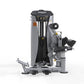 Hoist Ab Crunch/Low Back exercise machine with gray frame, black seat and handles, displayed on white background