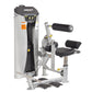 Hoist Ab Crunch/Low Back exercise machine with gray frame, black padded seat and handles, weight stack on white background