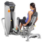 Woman in blue tank top seated on gray and black Hoist Inner/Outer Thigh leg press machine with dual lever controls