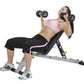 Woman performing dumbbell chest press on gray Hoist folding weight bench with pink accents, holding 15-pound dumbbells