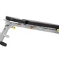 Hoist Folding Multi-Bench with black padded seat, gray metal frame, yellow pull handles, and black foot pads on white backgro