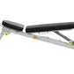 Hoist Folding Multi-Bench with gray steel frame, black padded seat and backrest, adjustable angle, and wheels on white backgr