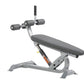 Hoist adjustable ab bench with gray padded seat, silver metal frame, and black handles on white background