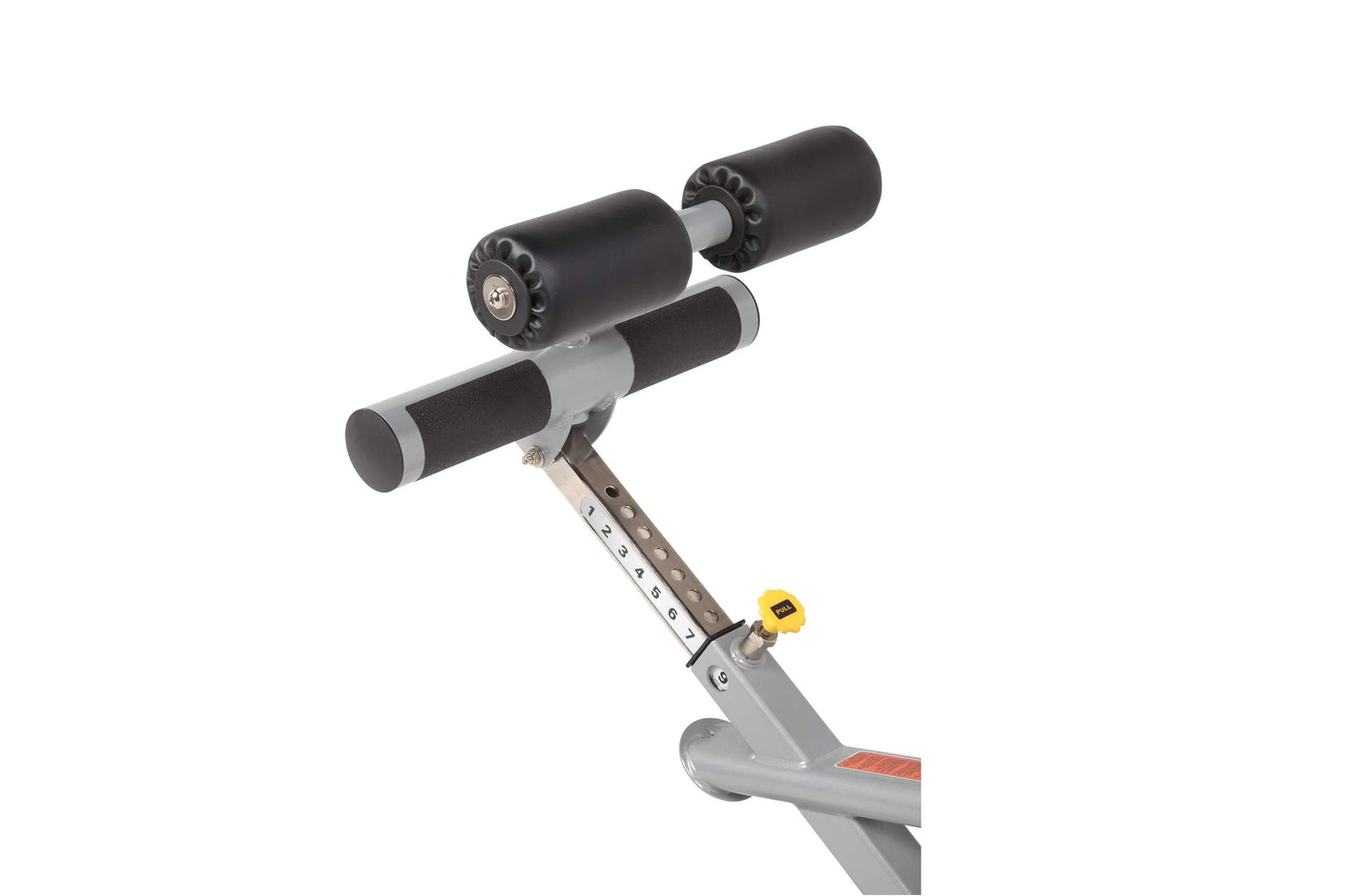 Hoist AB/Back Roman Hyper Bench with black padded rollers and adjustable gray frame, on white background