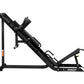 Black Hoist leg press and hack squat combo machine with adjustable seat and orange safety indicator on white background