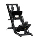 Black Hoist leg press and hack squat combo machine with adjustable seat and footplate on white background
