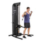Hoist Mi5 Functional Trainer with black and silver frame, worn by male model in purple tank top performing cable exercise