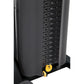 Hoist Mi5 Functional Trainer with gray tower, labeled weight selector from 70 to 200 lbs, and yellow casters on black base