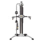 Hoist Mi5 Functional Trainer with gray metal frame, black vertical post, dual cable arms, and adjustable pulleys on white bac
