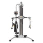 Hoist Mi5 functional trainer with silver frame, dual adjustable arm pulleys with black handles, and digital display on white 