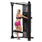 Black Hoist Mi6 functional trainer with cable machine and dual weight stacks, model demonstrating chest press exercise