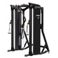 Hoist Mi7 black functional training system with dual weight stacks, cable attachments, and red adjustment handles on white ba