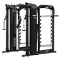 Hoist MI7 Smith functional trainer with dual cable machines and smith bar, black metal frame on white background