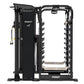 Black Hoist MI7 Smith machine with dual weight stacks, cable attachment arms, and foot platforms on white background