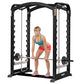 Black Hoist Smith Machine with dual cable system, model shown with woman demonstrating exercise form on white background