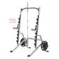 Hoist Multi-Purpose Squat Rack with silver frame, black curved bar, dual weight plate storage pegs, and optional safety tiers