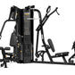 Hoist 2-Stack Multi Gym with black frame, dual weight stacks, and instruction decals on white background