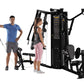 Hoist H2200 black 2-stack multi gym with models demonstrating cable and leg press exercises
