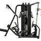Hoist 4-Stack Multi Gym with black frame, multiple exercise stations including leg press, chest press, and cable machine on w