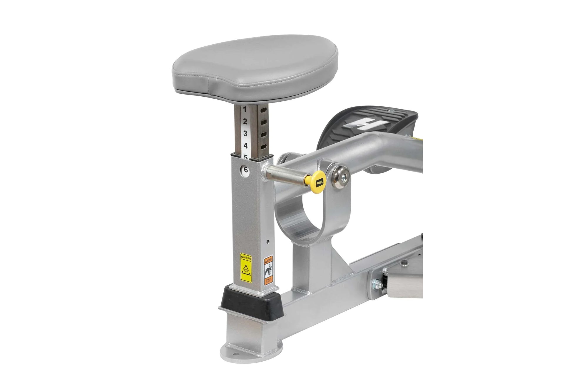 Hoist ROC-IT lateral raise machine with gray padded seat, silver metal frame, adjustable height post with numbered settings, 