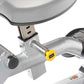 Hoist ROC-IT Triceps Extension Machine with silver frame, gray padded seat and armrests, yellow pull handle, on white backgro