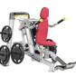 Hoist ROC-IT seated dip machine with silver frame, red padded seat and backrest, black weight plates, and yellow handles on w